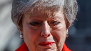 Britain's Prime Minister Theresa May reacts as she announces her resignation outside 10 Downing street in central London on May 24, 2019.(AFP) Britain's Prime Minister Theresa May reacts as she announces her resignation outside 10 Downing street in central London on May 24, 2019.(AFP)