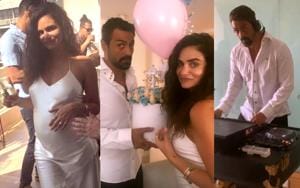 Arjun Rampal and girlfriend Gabriella Demetriades at her baby shower.(Instagram) Arjun Rampal and girlfriend Gabriella Demetriades at her baby shower.(Instagram)