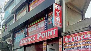 Science Point coaching centre near Gopalpura are in process of getting fire safety equipments but in case of a fire in the middle storeys of the building students will have to run to the top floor to use the staircase to exit.(HTPhoto) Science Point coaching centre near Gopalpura are in process of getting fire safety equipments but in case of a fire in the middle storeys of the building students will have to run to the top floor to use the staircase to exit.(HTPhoto)