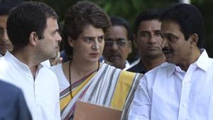 Congress president Rahul Gandhi and AICC general-secretary Priyanka Gandhi Vadra along with senior party leaders arrive for Congress Working Committee (CWC) meeting at AICC headquarters, in New Delhi, India, on May 25, 2019.(Sanjeev Verma/HT PHOTO) Congress president Rahul Gandhi and AICC general-secretary Priyanka Gandhi Vadra along with senior party leaders arrive for Congress Working Committee (CWC) meeting at AICC headquarters, in New Delhi, India, on May 25, 2019.(Sanjeev Verma/HT PHOTO)