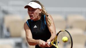 Denmark's Caroline Wozniacki in action during her first round match against Russia's Veronika Kudermetova.(REUTERS) Denmark's Caroline Wozniacki in action during her first round match against Russia's Veronika Kudermetova.(REUTERS)