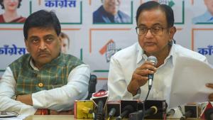 Senior Congress leader P Chidambaram with Maharashtra Congress President Ashok Chavan (left) during a press conference, in Mumbai, Saturday, April 27, 2019.(PTI) Senior Congress leader P Chidambaram with Maharashtra Congress President Ashok Chavan (left) during a press conference, in Mumbai, Saturday, April 27, 2019.(PTI)