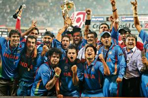 The Indian cricket team celebrates after winning the Cricket World Cup final match against Sri Lanka in Mumbai on 2 April, 2011.(Manoj Patil/Hindustan Times) The Indian cricket team celebrates after winning the Cricket World Cup final match against Sri Lanka in Mumbai on 2 April, 2011.(Manoj Patil/Hindustan Times)