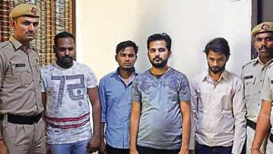 The suspects in police custody on Tuesday.(Yogendra Kumar/HT PHOTO) The suspects in police custody on Tuesday.(Yogendra Kumar/HT PHOTO)