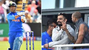 Indian captain Virat Kohli celebrates as soon as MS Dhoni reached his hundred during India vs Bangladesh warm-up match of World Cup 2019.(AFP) Indian captain Virat Kohli celebrates as soon as MS Dhoni reached his hundred during India vs Bangladesh warm-up match of World Cup 2019.(AFP)