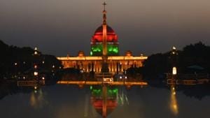 An illuminated Rashtrapati Bhawan a day before the swearing-in ceremony of Prime Minister Narendra Modi.(Raj K Raj/ HT PHOTO) An illuminated Rashtrapati Bhawan a day before the swearing-in ceremony of Prime Minister Narendra Modi.(Raj K Raj/ HT PHOTO)