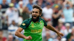 South Africa's Imran Tahir celebrates taking the wicket of England's Captain Eoin Morgan for 57 runs during the 2019 Cricket World Cup group stage match between England and South Africa at The Oval in London on May 30, 2019. (Photo by Ian KINGTON / AFP) /(AFP) South Africa's Imran Tahir celebrates taking the wicket of England's Captain Eoin Morgan for 57 runs during the 2019 Cricket World Cup group stage match between England and South Africa at The Oval in London on May 30, 2019. (Photo by Ian KINGTON / AFP) /(AFP)