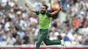 South Africa's Imran Tahir celebrates taking the wicket of England's Eoin Morgan during their Cricket World Cup match at the Oval in London, Thursday, May 30, 2019.(AP) South Africa's Imran Tahir celebrates taking the wicket of England's Eoin Morgan during their Cricket World Cup match at the Oval in London, Thursday, May 30, 2019.(AP)