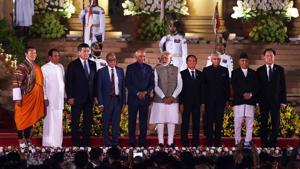 Prime Minister Narendra Modi seen with BIMSTEC leaders after the oath-taking ceremony, at Rashtrapati Bhavan, in New Delhi, India, on May 30, 2019(Ajay Aggarwal/HT PHOTO) Prime Minister Narendra Modi seen with BIMSTEC leaders after the oath-taking ceremony, at Rashtrapati Bhavan, in New Delhi, India, on May 30, 2019(Ajay Aggarwal/HT PHOTO)