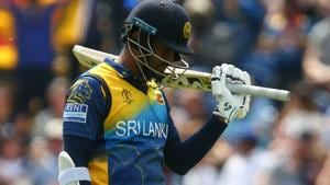Sri Lanka's captain Dimuth Karunaratne celebrates after scoring a half-century.(AFP) Sri Lanka's captain Dimuth Karunaratne celebrates after scoring a half-century.(AFP)