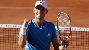 Austria's Dominic Thiem celebrates after winning his third round match against Uruguay's Pablo Cuevas.(REUTERS) Austria's Dominic Thiem celebrates after winning his third round match against Uruguay's Pablo Cuevas.(REUTERS)