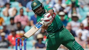 Bangladesh's Mosaddek Hossain plays a shot to the boundary.(AFP) Bangladesh's Mosaddek Hossain plays a shot to the boundary.(AFP)