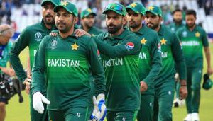 Pakistan's captain Sarfaraz Ahmed (2L) leads his team off of the pitch after winning the 2019 Cricket World Cup group stage match between England and Pakistan at Trent Bridge in Nottingham(AFP) Pakistan's captain Sarfaraz Ahmed (2L) leads his team off of the pitch after winning the 2019 Cricket World Cup group stage match between England and Pakistan at Trent Bridge in Nottingham(AFP)