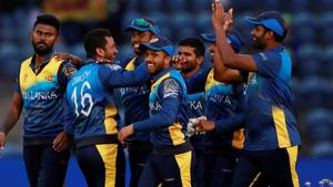 Sri Lanka players celebrate after Afghanistan's Najibullah Zadran is run out.(Action Images via Reuters) Sri Lanka players celebrate after Afghanistan's Najibullah Zadran is run out.(Action Images via Reuters)
