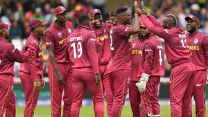 West Indies' Oshane Thomas (5R) celebrate taking the wicket of Pakistan's Shadab Khan.(AFP) West Indies' Oshane Thomas (5R) celebrate taking the wicket of Pakistan's Shadab Khan.(AFP)