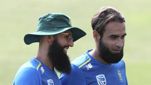 South Africa's Hashim Amla, left, and Imran Tahir attend a training session ahead of their Cricket World Cup match against India at Ageas Bowl in Southampton, England, Tuesday, June 4, 2019.(AP) South Africa's Hashim Amla, left, and Imran Tahir attend a training session ahead of their Cricket World Cup match against India at Ageas Bowl in Southampton, England, Tuesday, June 4, 2019.(AP)