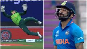 Quinton de Kock takes stunning catch to dismiss India captain Virat Kohli(Screen Grab) Quinton de Kock takes stunning catch to dismiss India captain Virat Kohli(Screen Grab)