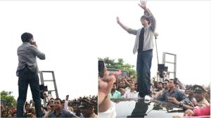 Shah Rukh Khan greets his fans in Bandra.(Varinder Chawla)