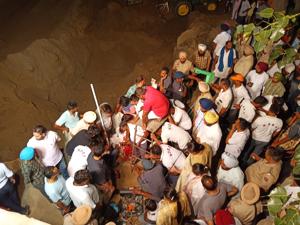 The official said the borewell is around 170-feet deep and the boy is stuck at 110 feet.(HT Photo) The official said the borewell is around 170-feet deep and the boy is stuck at 110 feet.(HT Photo)