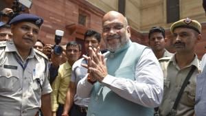 The security cover of Home Minister Amit Shah has been strengthened with the Delhi Police putting in place additional component of security personnel at his residence, officials said Friday.(PTI Photo)