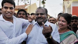ikhil, who lost the recent Lok Sabha poll from Mandya to BJP-backed independent candidate Sumalatha Ambareesh in a fiercely fought contest, said there was no threat to the government and his father will complete the tenure.(PTI FILE) ikhil, who lost the recent Lok Sabha poll from Mandya to BJP-backed independent candidate Sumalatha Ambareesh in a fiercely fought contest, said there was no threat to the government and his father will complete the tenure.(PTI FILE)