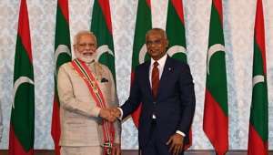 The first Memorandum of Understanding (MoU) was for cooperation in the fields of hydrography. Another was on health.(HT Photo) The first Memorandum of Understanding (MoU) was for cooperation in the fields of hydrography. Another was on health.(HT Photo)
