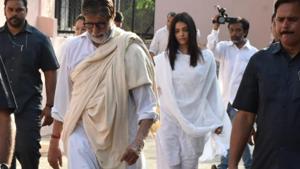Aishwarya Rai Bachchan and Amitabh Bachchan arrive for the funeral of Sheetal Jain.(Varinder Chawla) Aishwarya Rai Bachchan and Amitabh Bachchan arrive for the funeral of Sheetal Jain.(Varinder Chawla)