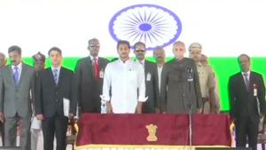 25 new ministers were Saturday inducted into the Y S Jaganmohan Reddy’s Council of Ministers in Andhra Prades(ANI/Twitter) 25 new ministers were Saturday inducted into the Y S Jaganmohan Reddy’s Council of Ministers in Andhra Prades(ANI/Twitter)