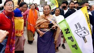NPP is the largest party in Meghalaya with 20 MLAs in the state assembly. It has four MLAs in Manipur, and three in Nagaland. All these states have 60-member assemblies.(PTI Photo) NPP is the largest party in Meghalaya with 20 MLAs in the state assembly. It has four MLAs in Manipur, and three in Nagaland. All these states have 60-member assemblies.(PTI Photo)