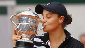 Ashleigh Barty celebrates with the trophy after winning the final against Marketa Vondrousova of the Czech Republic.(REUTERS) Ashleigh Barty celebrates with the trophy after winning the final against Marketa Vondrousova of the Czech Republic.(REUTERS)