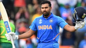 India's Rohit Sharma celebrate reaching his century during the ICC World Cup 2019.(AFP) India's Rohit Sharma celebrate reaching his century during the ICC World Cup 2019.(AFP)