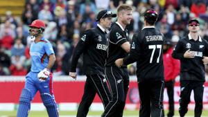 NZ’s James Neesham celebrates taking the wicket of Afghanistan's Najibullah Zadran.(AP) NZ’s James Neesham celebrates taking the wicket of Afghanistan's Najibullah Zadran.(AP)