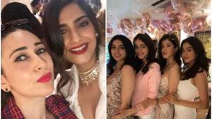 Karisma Kapoor poses with Sonam Kapoor; Janhvi, Khushi, Shanaya Kapoor pose with Ananya Panday. Karisma Kapoor poses with Sonam Kapoor; Janhvi, Khushi, Shanaya Kapoor pose with Ananya Panday.