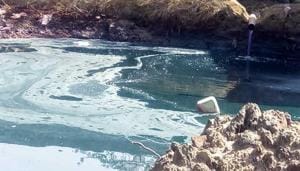 Pollutants from textile industries have not only contaminated the river water and groundwater in surrounding areas but also raised concern about the Luni’s existence.(HT Photo) Pollutants from textile industries have not only contaminated the river water and groundwater in surrounding areas but also raised concern about the Luni’s existence.(HT Photo)