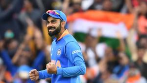 India's captain Virat Kohli celebrates after victory in the 2019 Cricket World Cup group stage match between India and Australia at The Oval in London on June 9, 2019(AFP) India's captain Virat Kohli celebrates after victory in the 2019 Cricket World Cup group stage match between India and Australia at The Oval in London on June 9, 2019(AFP)