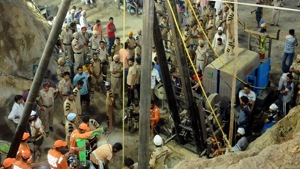 A two-year-old child, who had fallen into a 150-foot-deep unused borewell while playing, was pulled out of it this morning in a frantic rescue operation after almost 110 hours.(Bharat Bhushan / Hindustan Times) A two-year-old child, who had fallen into a 150-foot-deep unused borewell while playing, was pulled out of it this morning in a frantic rescue operation after almost 110 hours.(Bharat Bhushan / Hindustan Times)