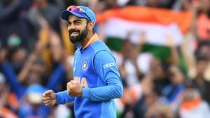 India's captain Virat Kohli celebrates after victory in the 2019 Cricket World Cup group stage match between India and Australia at The Oval in London on June 9, 2019(AFP) India's captain Virat Kohli celebrates after victory in the 2019 Cricket World Cup group stage match between India and Australia at The Oval in London on June 9, 2019(AFP)