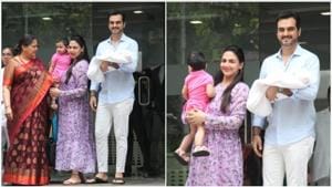 Esha Deol with her husband and daughters.