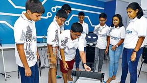 Jasper, made by the students of SP robotics at Weikfield products corporation LLP, 3A, 3rd floor, Vascon Weikfielf chambers, behind Novotel hotel, Viman nagar in Pune.(Rahul Raut/ HT photo) Jasper, made by the students of SP robotics at Weikfield products corporation LLP, 3A, 3rd floor, Vascon Weikfielf chambers, behind Novotel hotel, Viman nagar in Pune.(Rahul Raut/ HT photo)