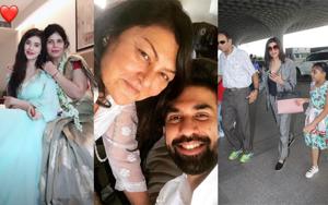Charu Asopa with her mother, Rajeev Sen with his mother and Sushmita Sen with father and daughter.(Instagram) Charu Asopa with her mother, Rajeev Sen with his mother and Sushmita Sen with father and daughter.(Instagram)