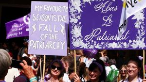 Protests carry placards as they attend a day-long and nationwide women's strike aimed at highlighting the country's poor record on defending the rights of women and families in Lausanne, Switzerland, June 14, 2019.(REUTERS) Protests carry placards as they attend a day-long and nationwide women's strike aimed at highlighting the country's poor record on defending the rights of women and families in Lausanne, Switzerland, June 14, 2019.(REUTERS)