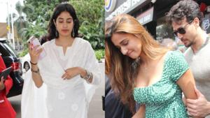 While Tiger Shroff came to Disha Patani’s rescue as fans mobbed her, Janhvi Kapoor was spotted at the airport.(Varinder Chawla) While Tiger Shroff came to Disha Patani’s rescue as fans mobbed her, Janhvi Kapoor was spotted at the airport.(Varinder Chawla)