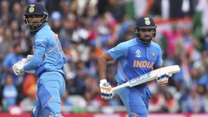 India's Rohit Sharma, right, and K.L. Rahul run between the wickets to score during the Cricket World Cup match between India and Pakistan at Old Trafford in Manchester, England, Sunday, June 16, 2019.(AP)