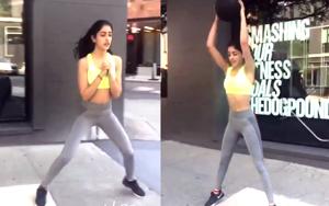 Navya Naveli Nanda works out on a sidewalk in New York. Navya Naveli Nanda works out on a sidewalk in New York.