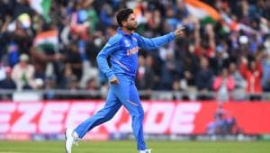 India's Kuldeep Yadav leaps into the air as he celebrates after the dismissal of Pakistan's Babar Azam d(AFP) India's Kuldeep Yadav leaps into the air as he celebrates after the dismissal of Pakistan's Babar Azam d(AFP)