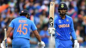 India's K.L. Rahul (R) celebrates after scoring a half-century (50 runs) with teammate Rohit Sharma during the 2019 Cricket World Cup(AFP) India's K.L. Rahul (R) celebrates after scoring a half-century (50 runs) with teammate Rohit Sharma during the 2019 Cricket World Cup(AFP)