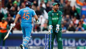 Pakistan's Sarfaraz Ahmed reacts after a chance to catch of India's Rohit Sharma was missed(Action Images via Reuters) Pakistan's Sarfaraz Ahmed reacts after a chance to catch of India's Rohit Sharma was missed(Action Images via Reuters)