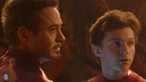 Robert Downey Jr as Tony Stark and Tom Holland as Peter Parker in a still from Avengers: Infinity War. Robert Downey Jr as Tony Stark and Tom Holland as Peter Parker in a still from Avengers: Infinity War.