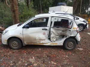 When the car reached WEH, towards Andheri, the speeding SUV came from the adjacent SIBA road and crashed into the car on its left side. When the car reached WEH, towards Andheri, the speeding SUV came from the adjacent SIBA road and crashed into the car on its left side.