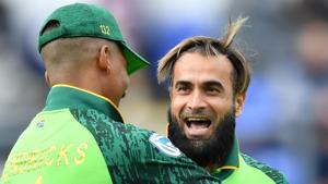 File image of South Africa spinner Imran Tahir celebrating after the fall of wicket.(AFP) File image of South Africa spinner Imran Tahir celebrating after the fall of wicket.(AFP)
